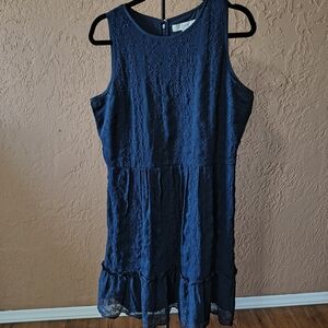 LOFT Midnight Blue Lace Eyelet Sleeveless Midi Dress Size 12